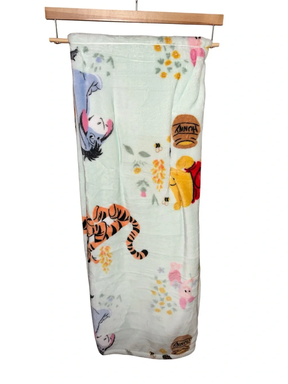 Disney Winnie the Pooh Pale Mint Plush Throw with Character Print